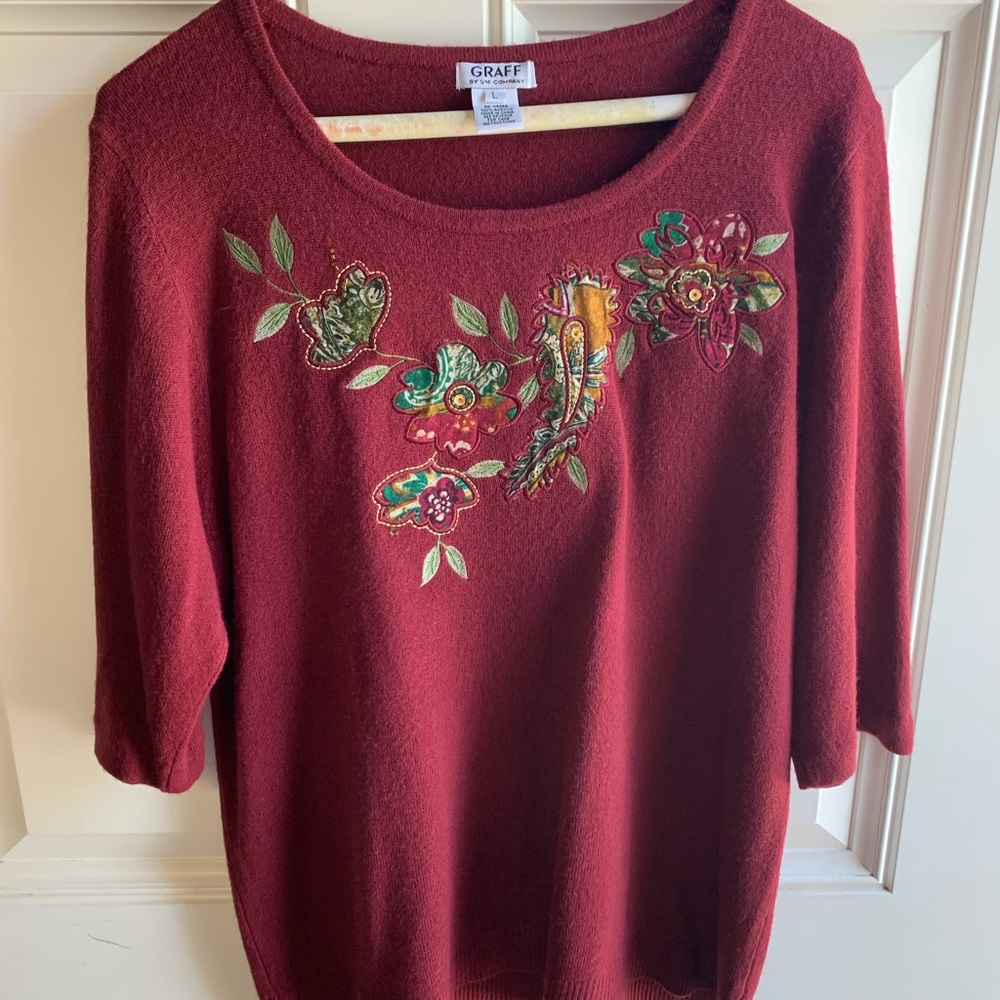 Graff Wine Floral Half sleeve Blouse